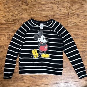 Disney Mickey Mouse Striped Womens Sweater - Black, White, Red, Yellow